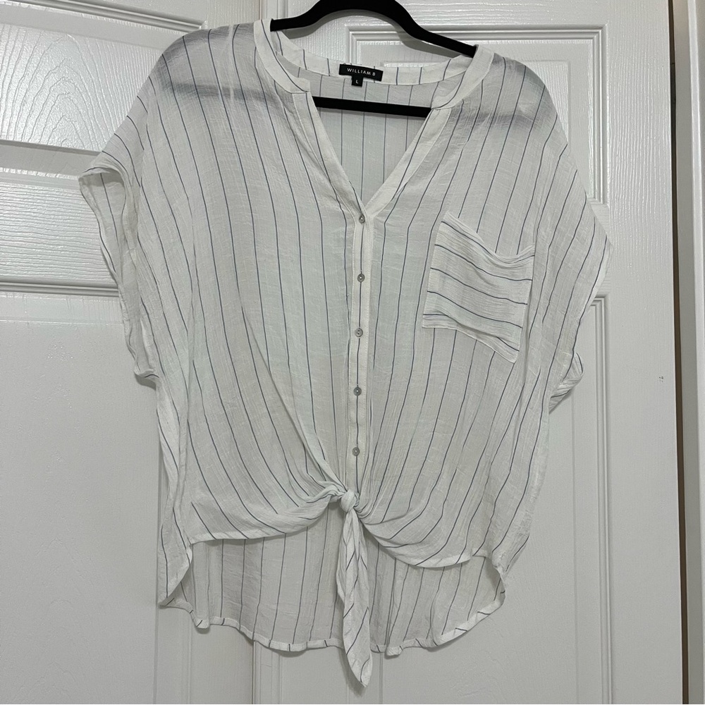 Dolman Sleeve Tie Front Button Down Shirt